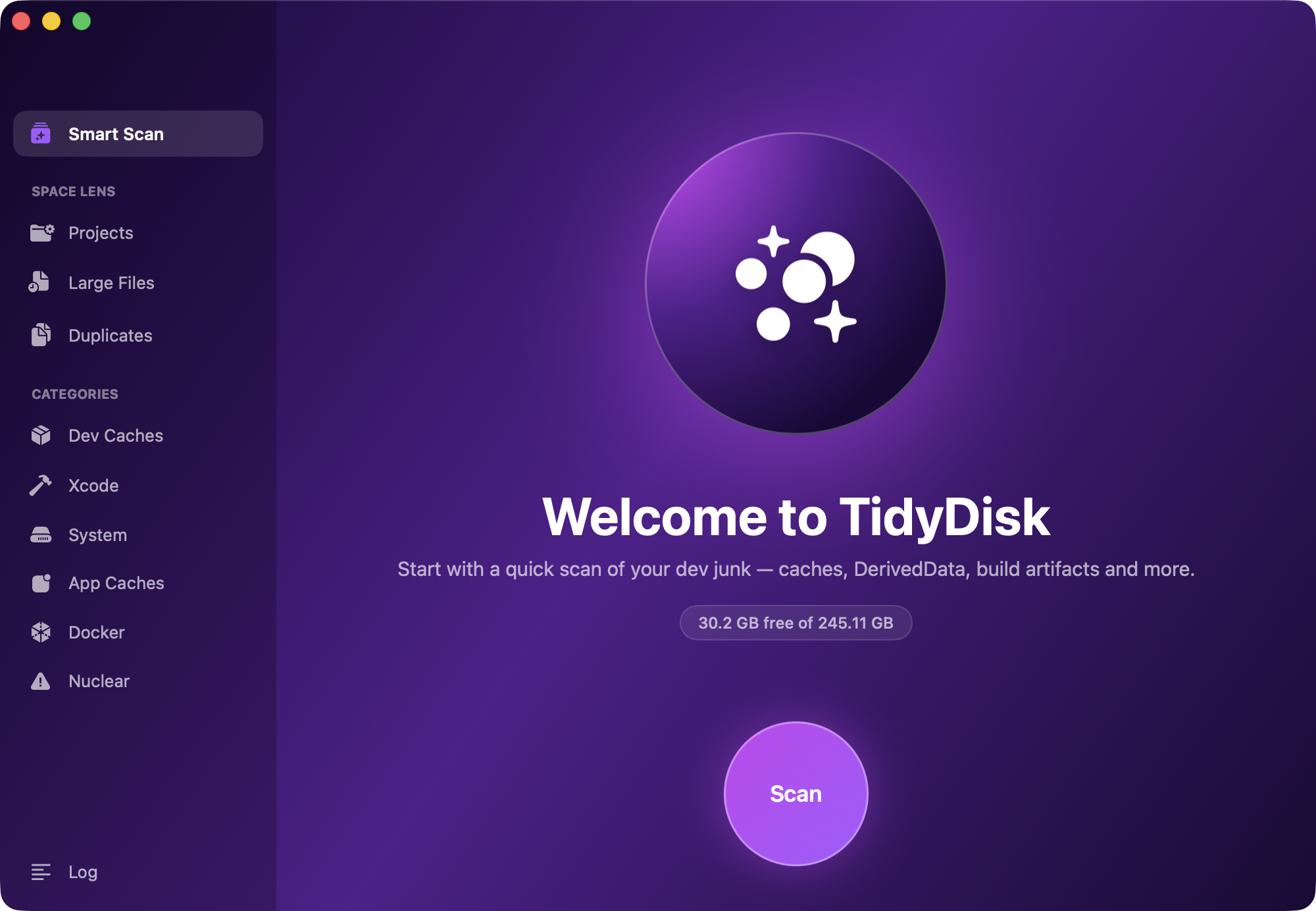 TidyDisk main window — Smart Scan welcome screen